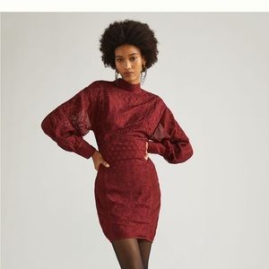 Burgundy lace minidress from Anthropologie.